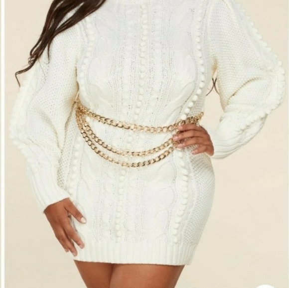 L'ATISTE KNITTED SWEATER DRESS w/ Belt Chain NWT - Picture 1 of 3